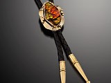 Bolo Tie - Fire agate - leather - 14kkt. BO-1