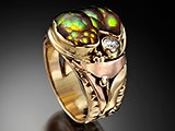 Ring - Fire agate & diamond - 14kt. rose & yellow  RMA-51